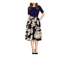Oxiuly Women's Vintage Patchwork Pockets Puffy Swing Casual Party Dress